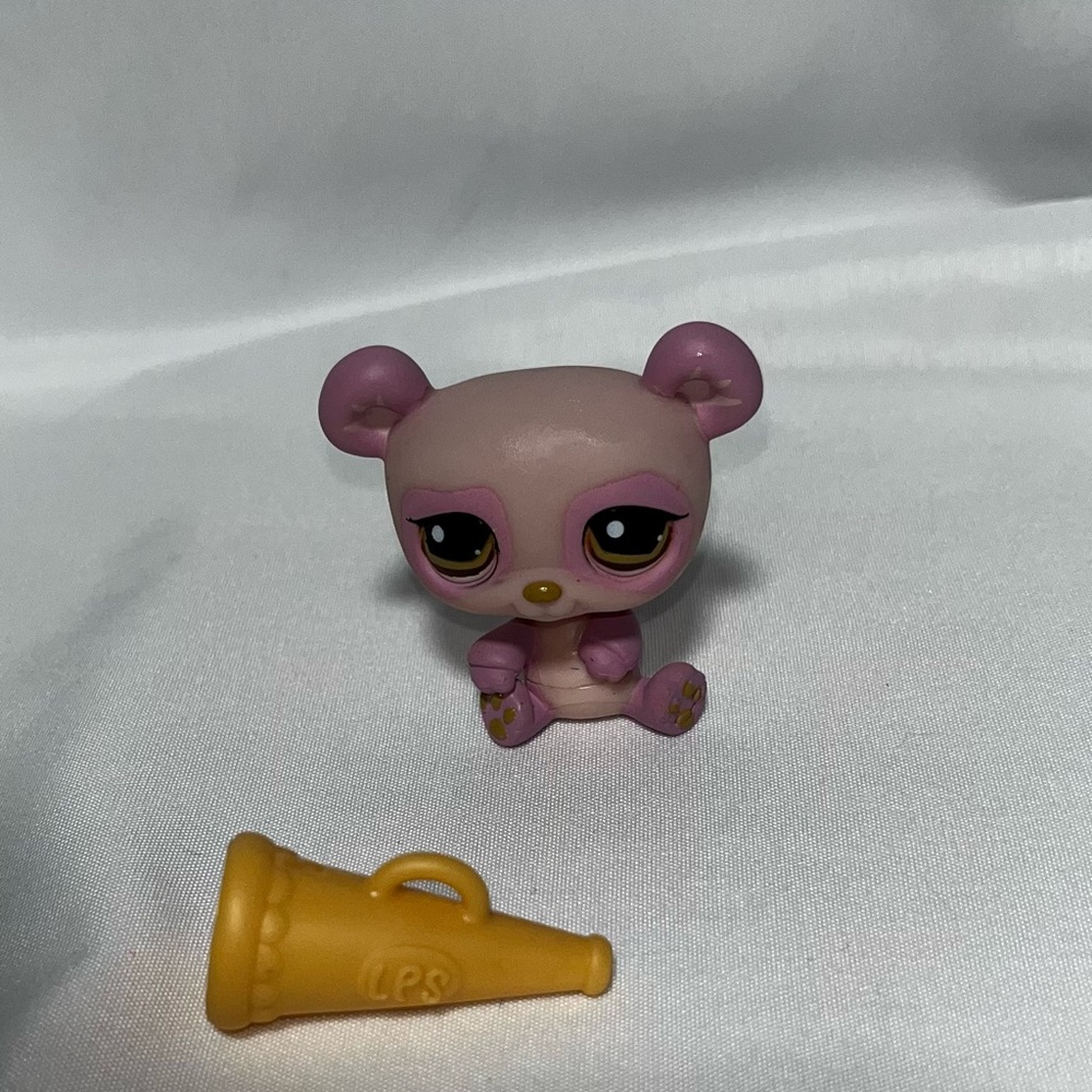 Littlest Pet Shop LPS #899 Pink Panda Bear Brown Eyes‎ Hasbro 2008 W/Megaphone